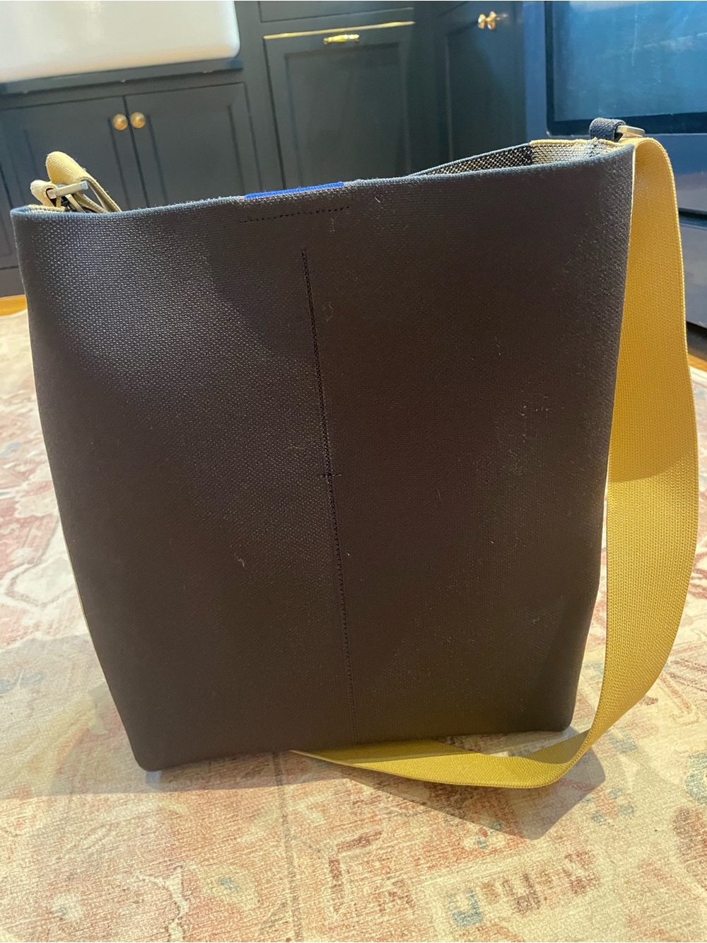 Rothy’s Black Canvas Bucket Bag with Adjustable Yellow Strap - Picture 3 of 6